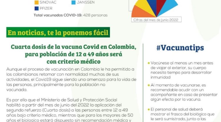 Cuarta dosis de la vacuna contra Covid en Colombia, para población de 12  49 años será con criterio médico